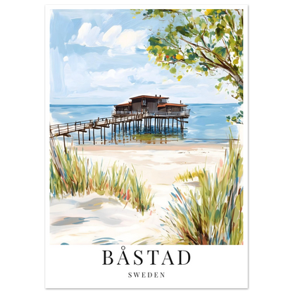 Gouache inspirerad poster av båstad och kallbadhuset