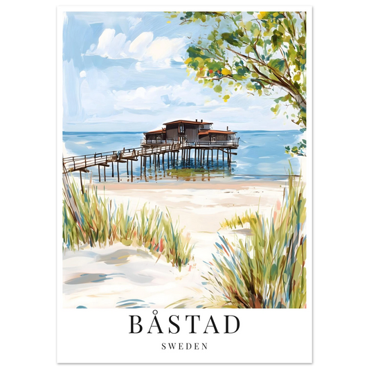 Gouache inspirerad poster av båstad och kallbadhuset