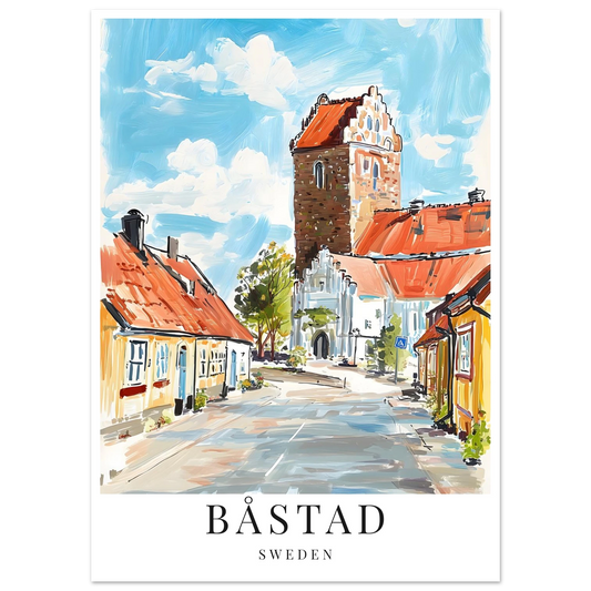 gouache inspirerad poster på staden i båstad