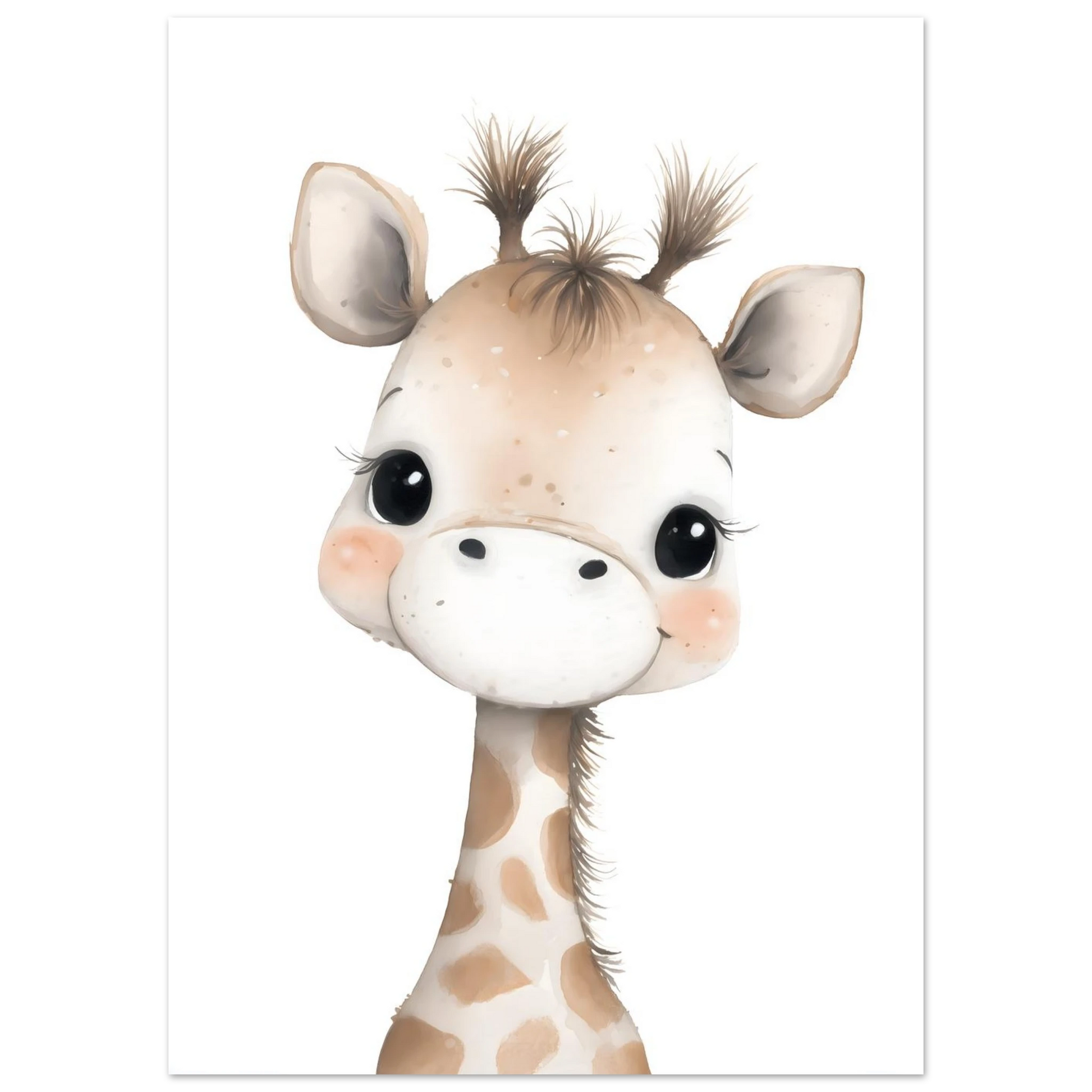 Minimalistisk barnposter föreställande giraffen Yasmin i mjuka sandfärger och beige, stilren barntavla i skandinavisk design från Zenaia.