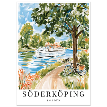En gouache-inspirerad poster på göta kanalen i söderköping.