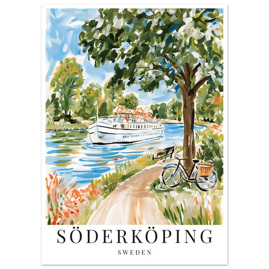 En gouache-inspirerad poster på göta kanalen i söderköping.