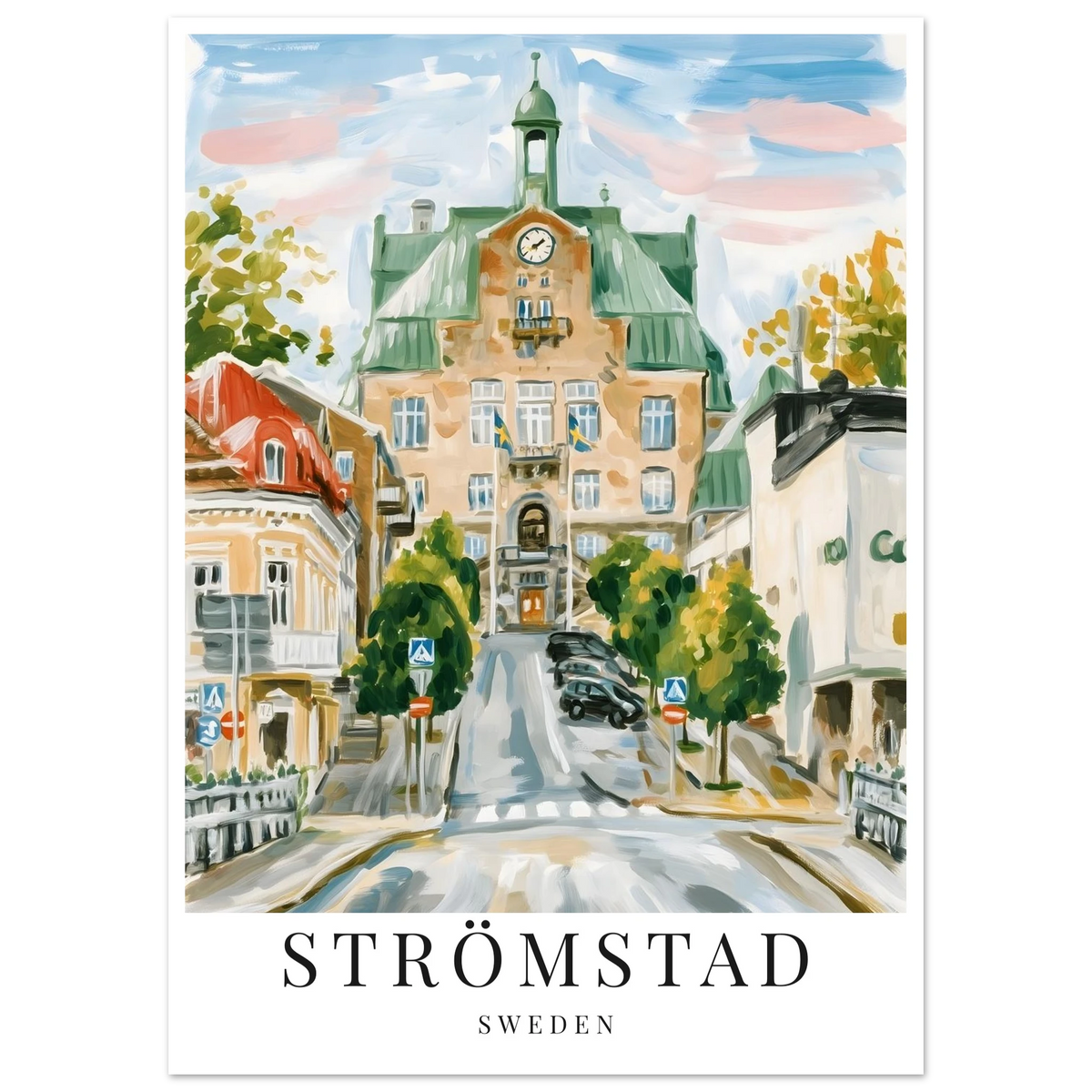 Gouache-inspirerad poster på stadshuset i Strömstad