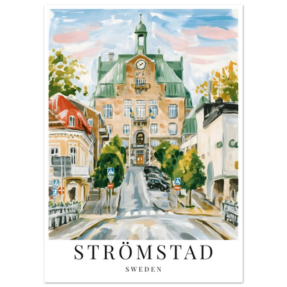 Gouache-inspirerad poster på stadshuset i Strömstad