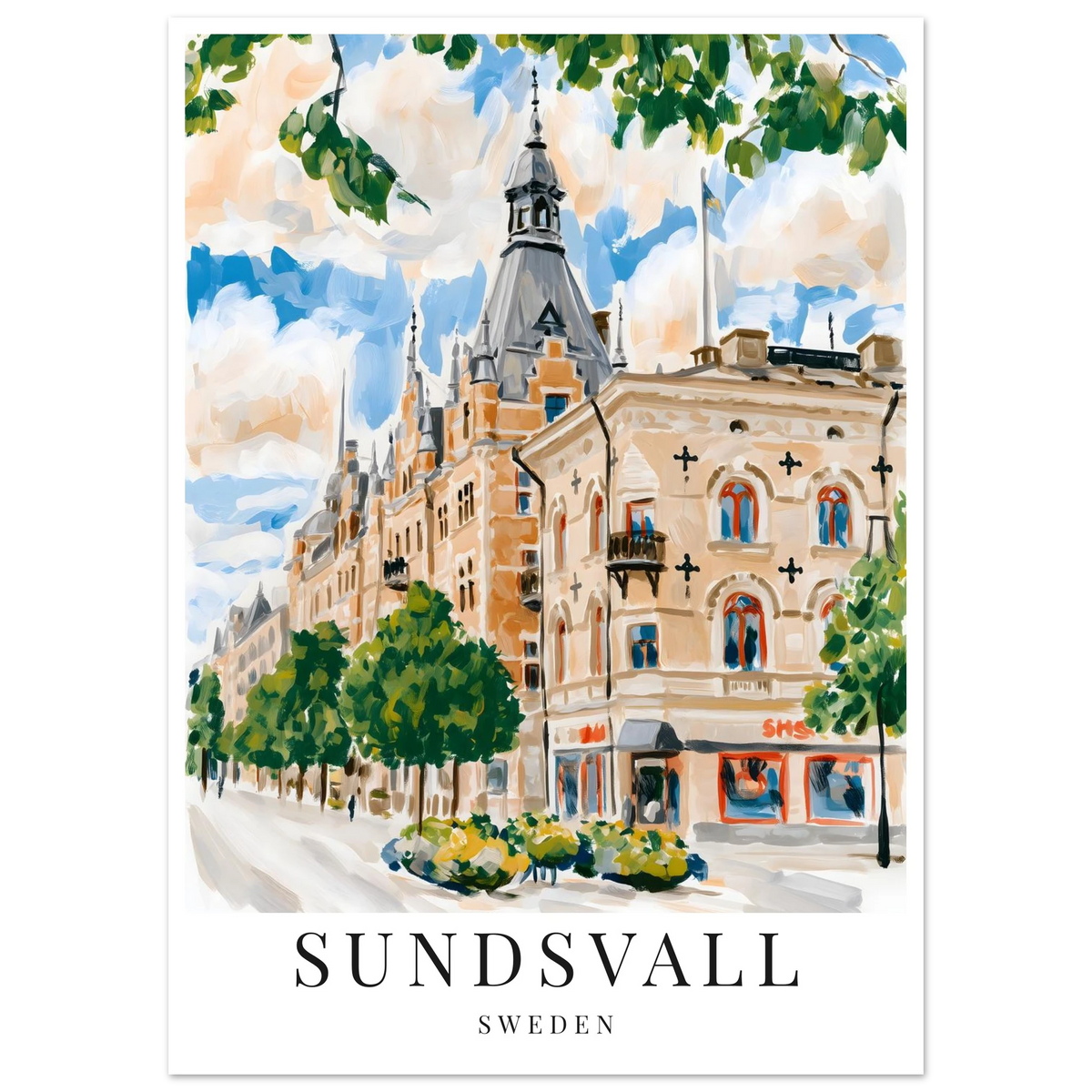 gouace-inspirerad poster på stenstaden i sundsvall.