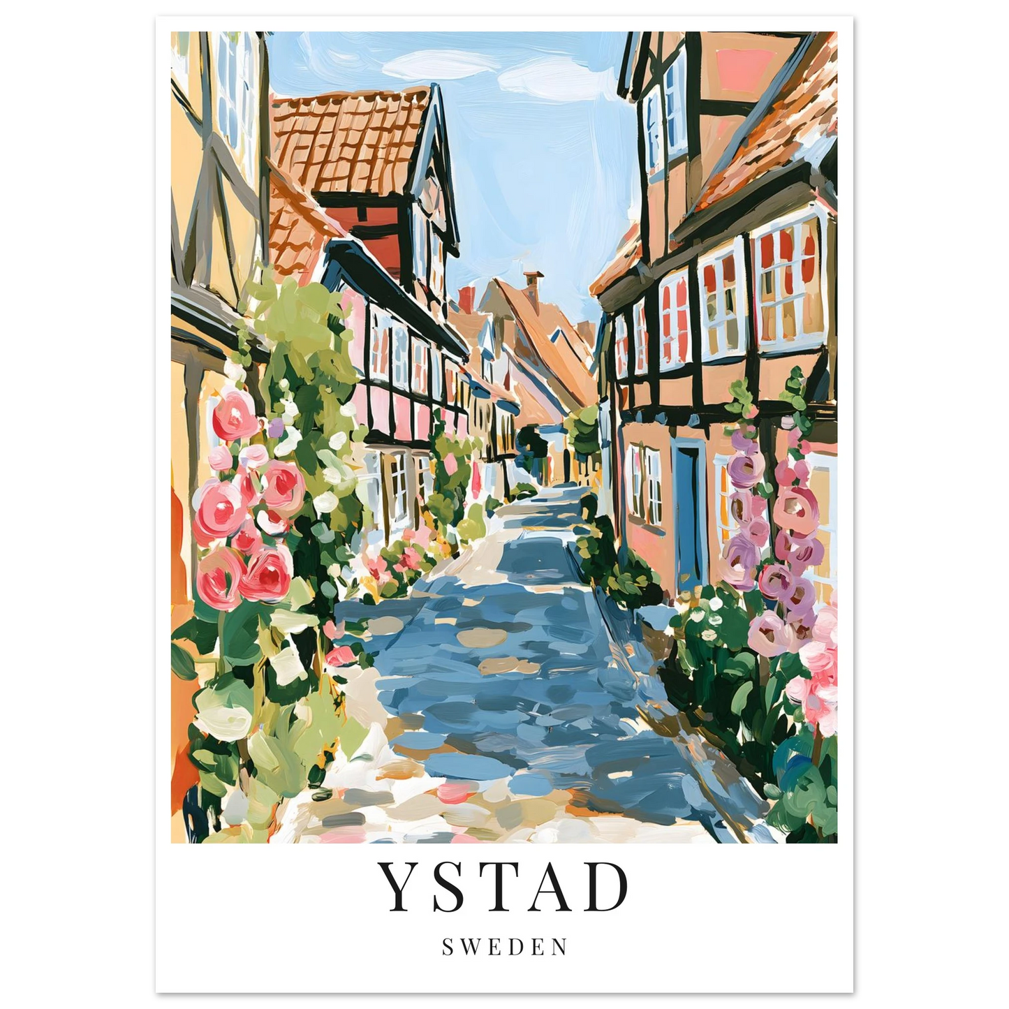Gouache inspirerad poster på en gata i ystad