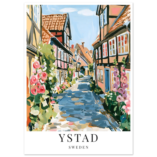 Gouache inspirerad poster på en gata i ystad